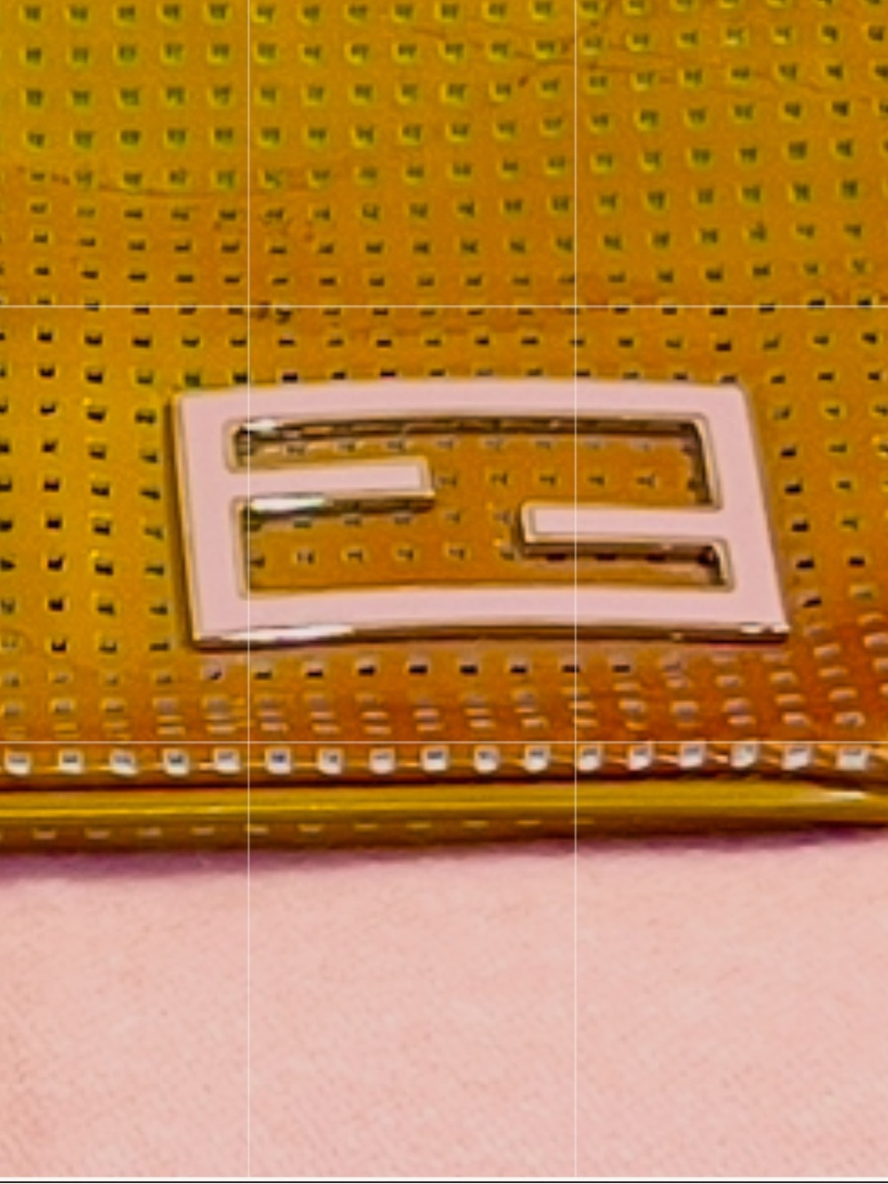FENDI🌟Golden-yellow neon green Patent Perforated Shoulder Bag with Pink! - Picture 1 of 14